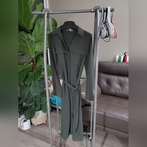 H&M Muted Khaki Green Long Sleeve Shirtdress